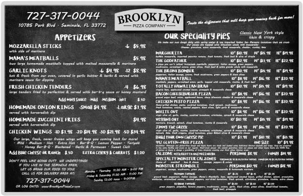 Menu | Brooklyn Pizza Company